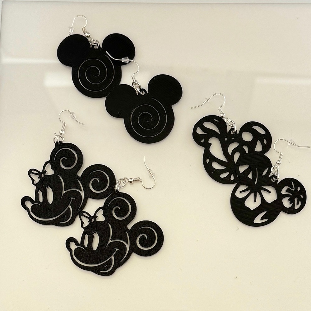 Black Mickey and Minnie Mouse Earrings Set